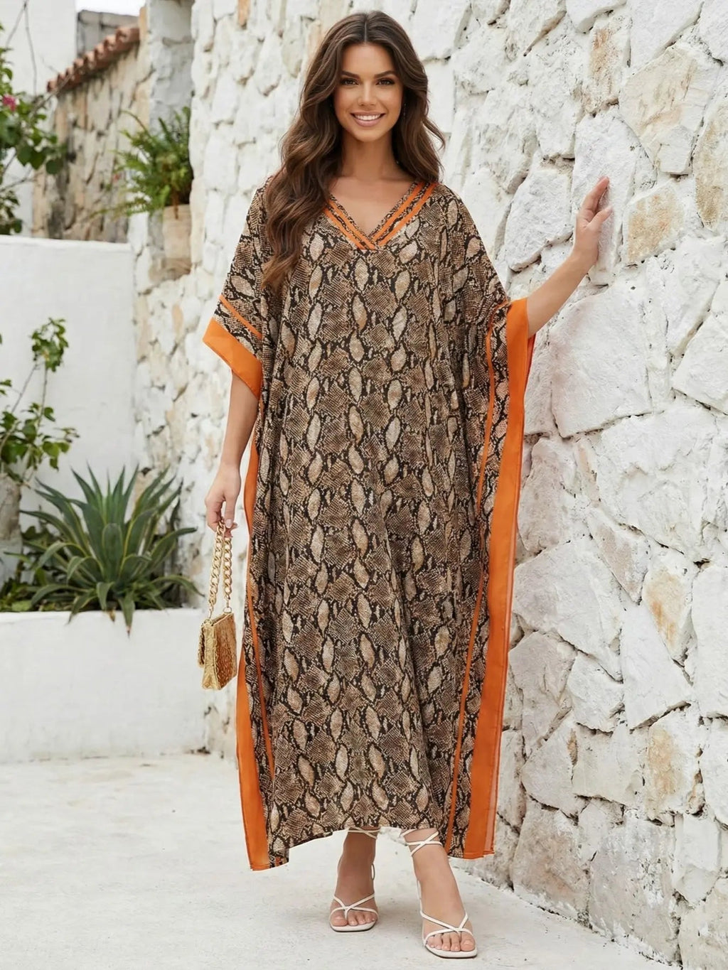 Women's Leopard Print Kaftan Robe – Loose-Fitting Beach Print Dress