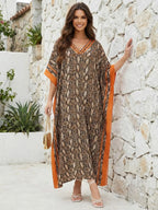 Women's Leopard Print Kaftan Robe – Loose-Fitting Beach Print Dress