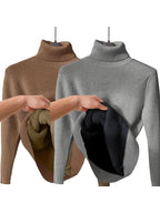 Women's Solid Thermal Lined Drop Shoulder High Neck Sweater, Casual Solid Long Sleeve Jumper For Daily Outdoor Wear, Women Knit Top for Fall & Winter