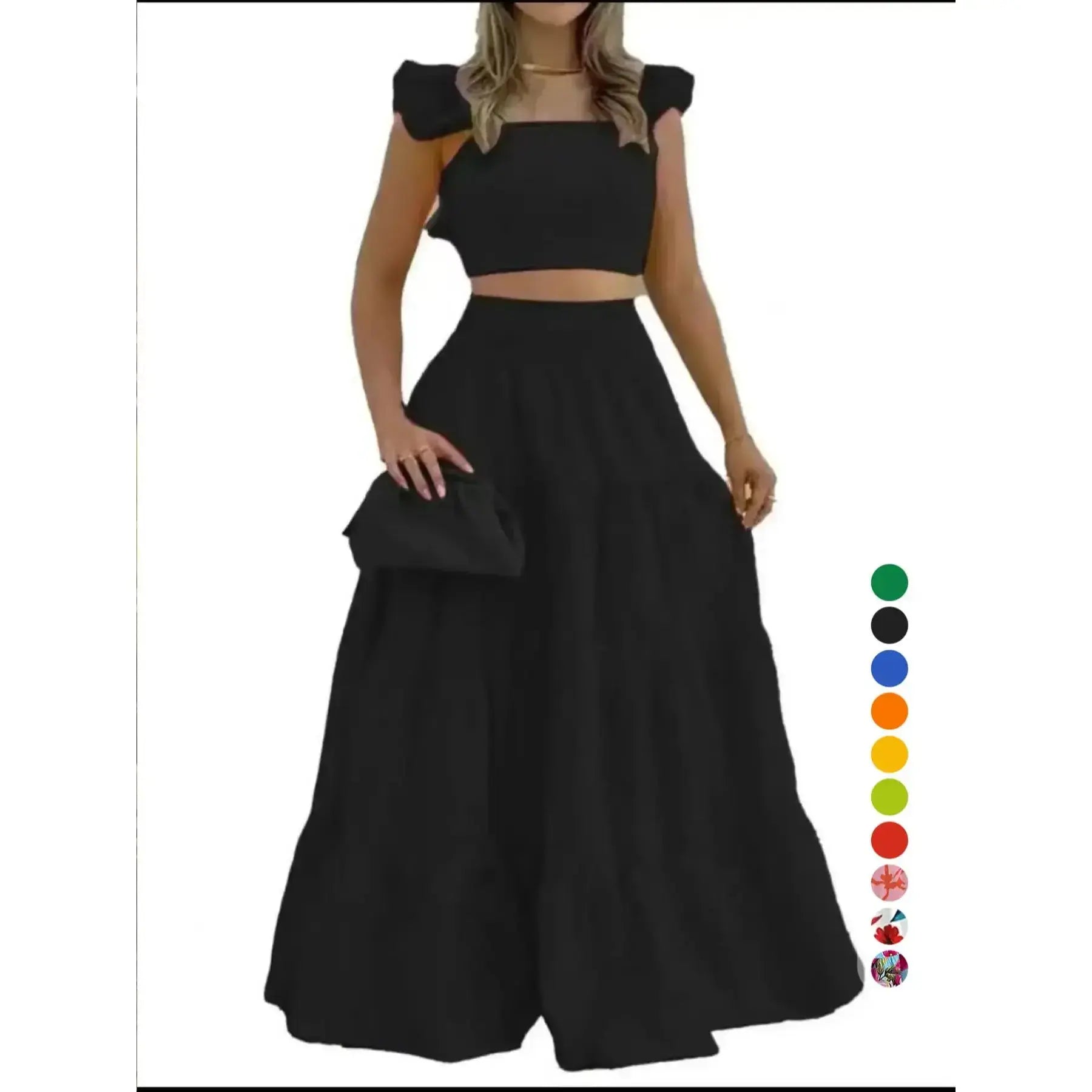 Women's Solid Color / Floral Print Shirred Top & Long Skirt Two-piece Set, Boho Fashion Casual Top & Skirt for Daily Holiday Vacation Wear, Ladies for Summer