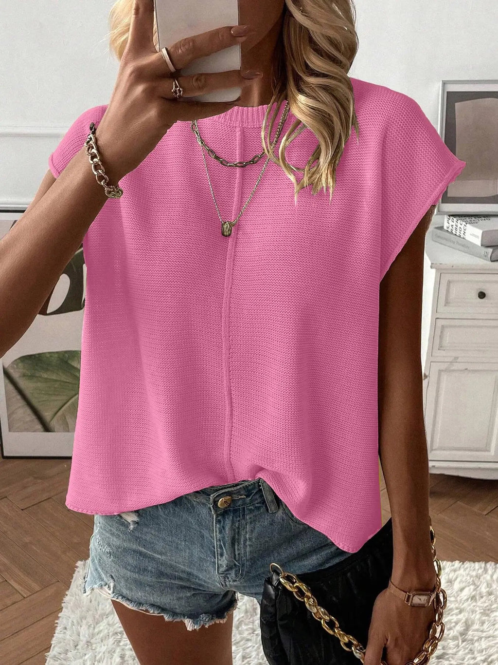 Women's Solid Color Sweater Vest, Casual Fashion Round Neck Knit Top for Summer, Fashion Women's Knitwear for Daily Wear