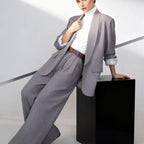 Complete Jacket and Trousers Set with Micro Sequins, 2-piece set with belt, Women's One Size, Elegant and Versatile