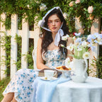 Women's Strappy Sleeveless Milkmaid Corset Flowy Midi Sundress