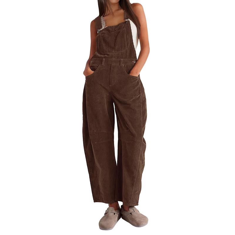 Corduroy Overalls for Women Barrel Wide Leg Bib Corduroy Pants Women Adjustable Romper Jumpsuit with Pockets