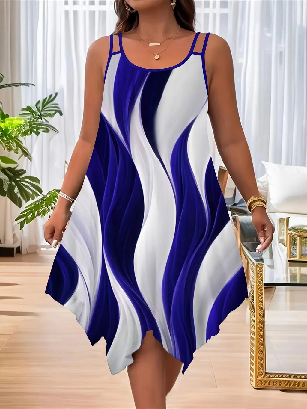 Plus Size All Over Print Asymmetrical Hem Cami Dress