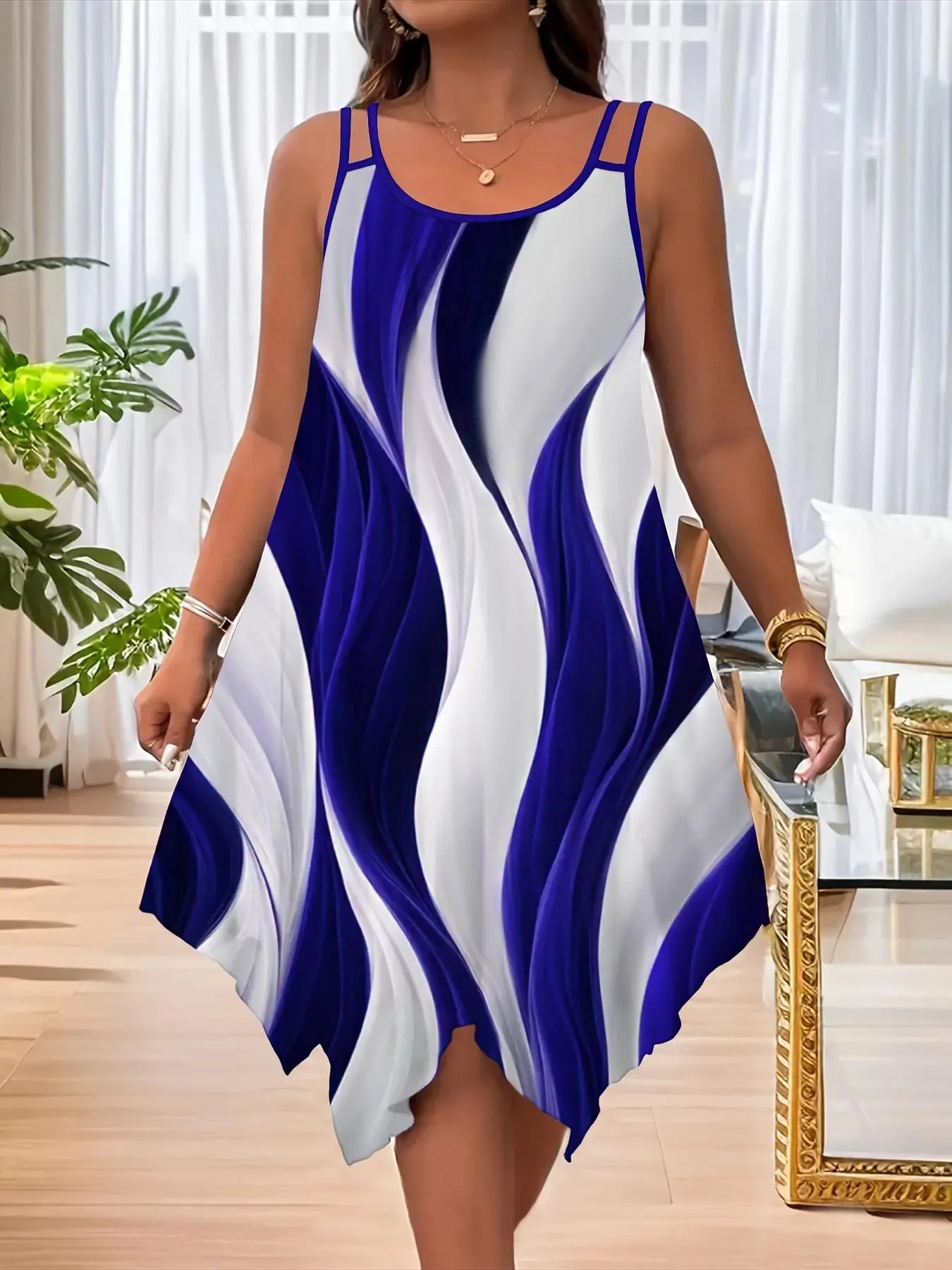 Plus Size All Over Print Asymmetrical Hem Cami Dress