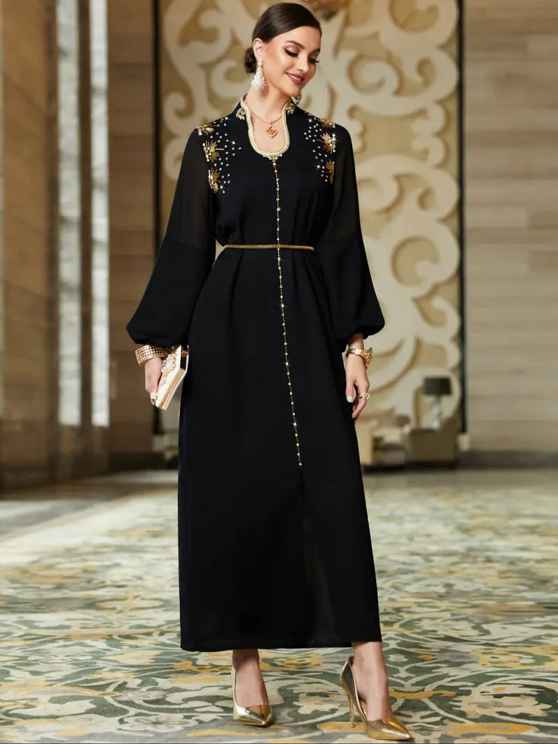 Women's Handmade Beaded Robe, Comfortable Fashion Long Dress, Elegant Evening Wear, Stylish Home Clothing