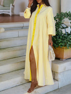 Elegant Women's Loose Collared Button Front Striped Shirt Dress