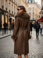 Women's Fall Winter Long Windproof Waterproof Jacket Coat, Comfortable Faux Fur Collar, Thick PU Leather, Slim Fit with Belted Design