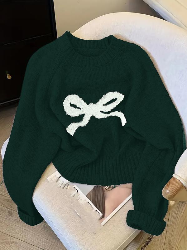 Elegant Bow Knit Sweater for Women, Sweet Autumn Winter Fashion, Thick Casual Pullover Top, Unique Design, Versatile Outerwear