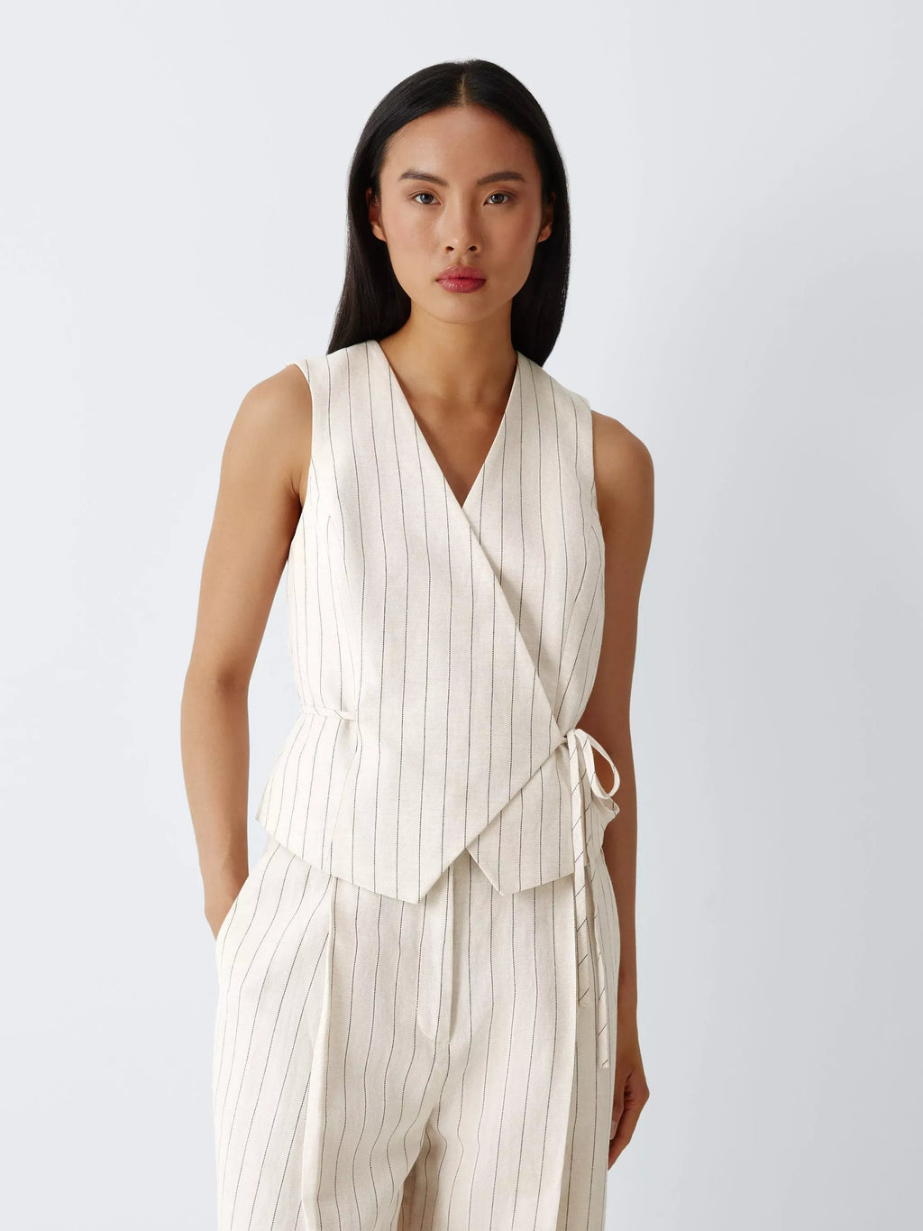Women's 2-Piece Set (Striped or Solid Sleeveless Tank Top & High-Waisted Wide-Leg Trousers)
