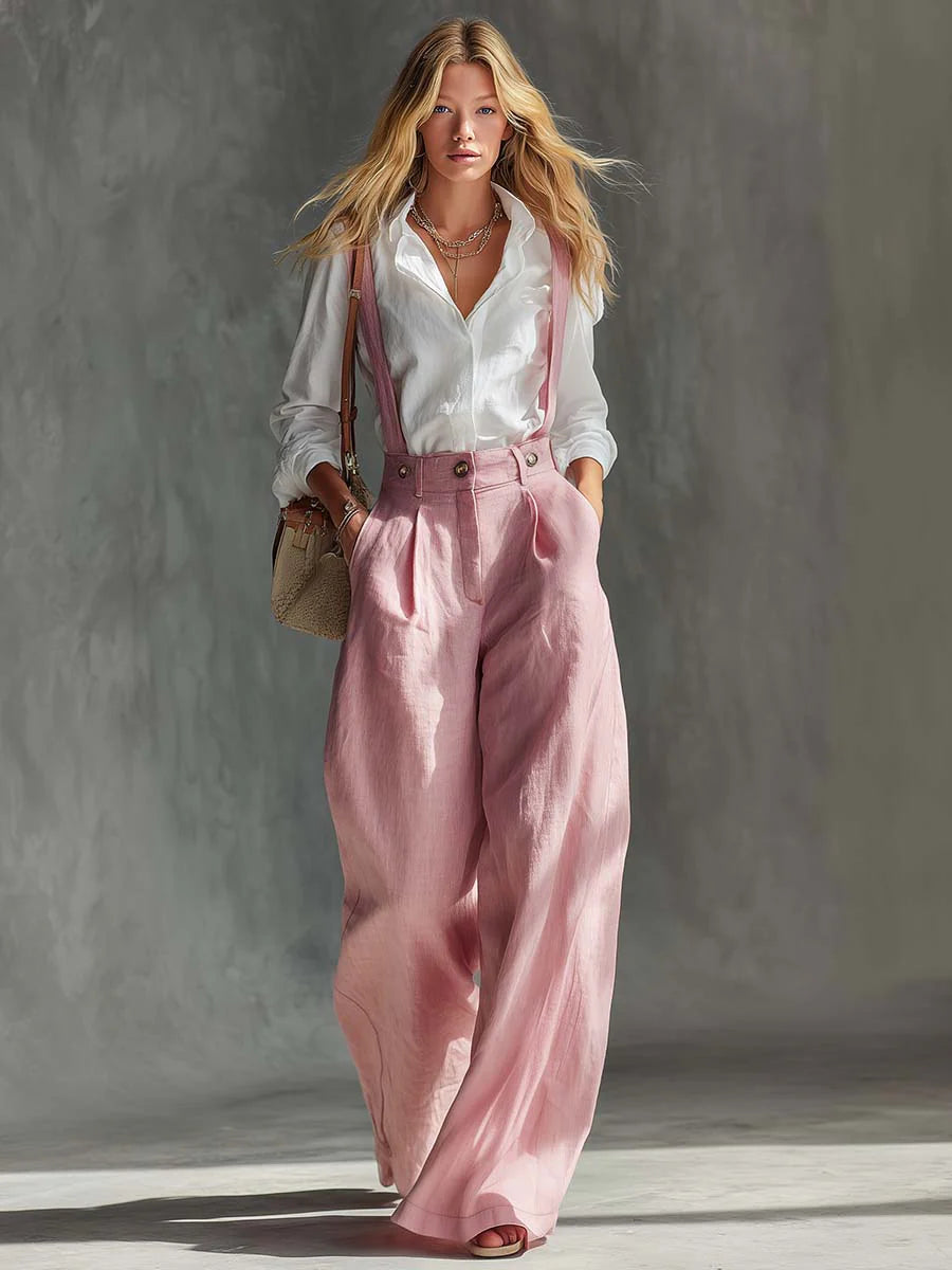 New Summer Autumn High Waist Pleated Suspender Pants