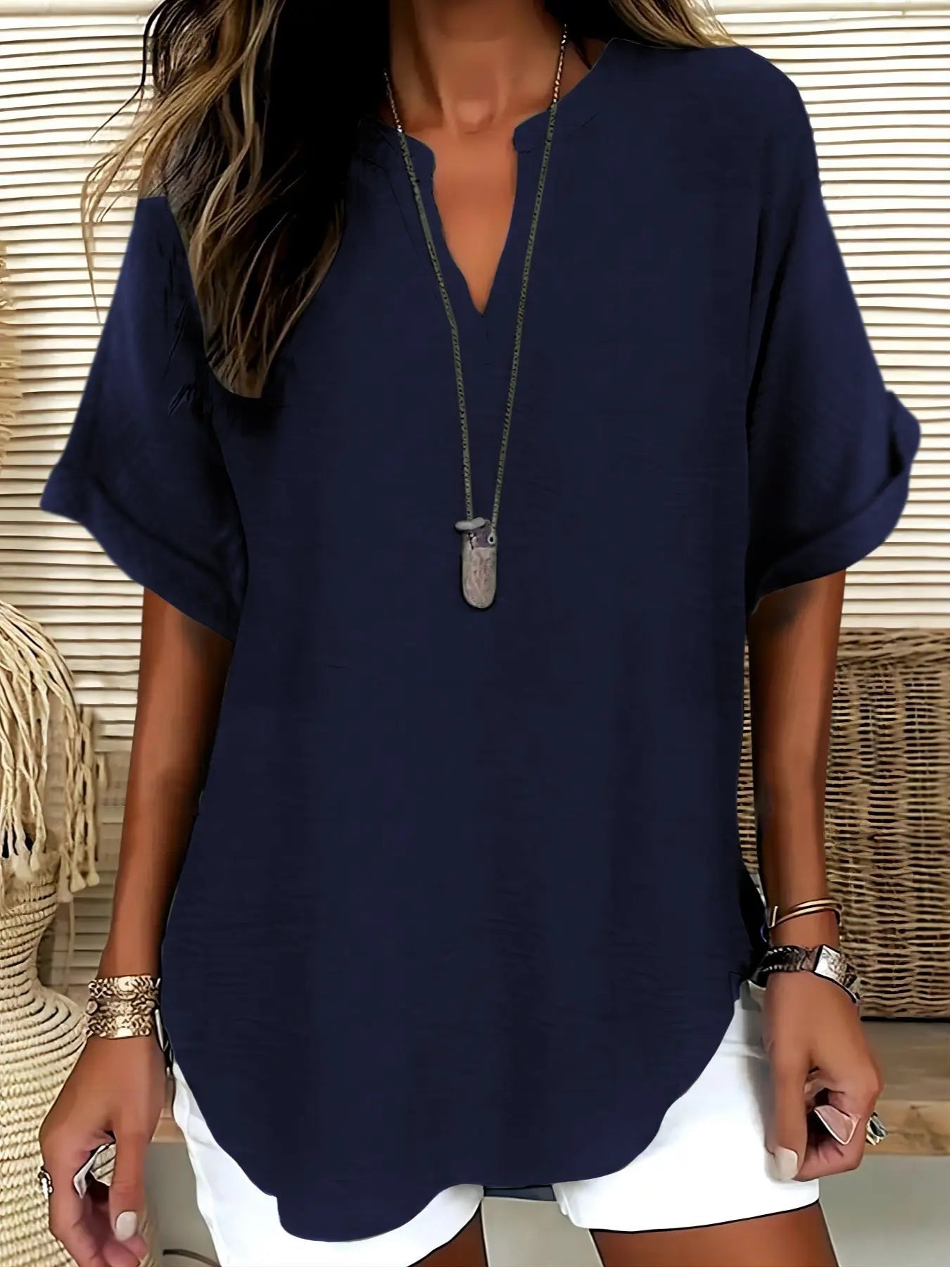 Women's Plain Short Sleeve Blouse, Shirts, Casual Solid Color Top for Daily Wear, Ladies Clothes for All Seasons