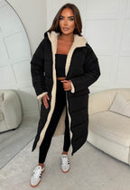 Double Trouble Black Reversible Borg Padded Puffer Coat