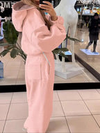 Women's Fashion Solid Color Casual Sports Style Drawstring Waist Hoodie Loose Set