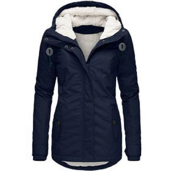 Winter Thickened Cotton Parka with Fleece Lining Hooded Warm Coat Mid-Length Women's Fitted Long Sleeve Outerwear Black Imitation Fur Tops for Casual Basic Minimalist Womenswear Elegance Style - Jackets