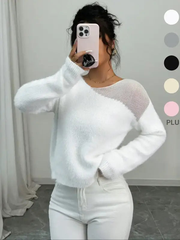Women's Solid Color Sweater, Casual Long Sleeve Jumper for Fall & Winter, Comfortable Women's Knitwear for Daily & Party Wear