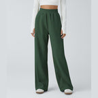 High Waisted Side Pocket Straight Leg Mop Corduroy Casual Pants