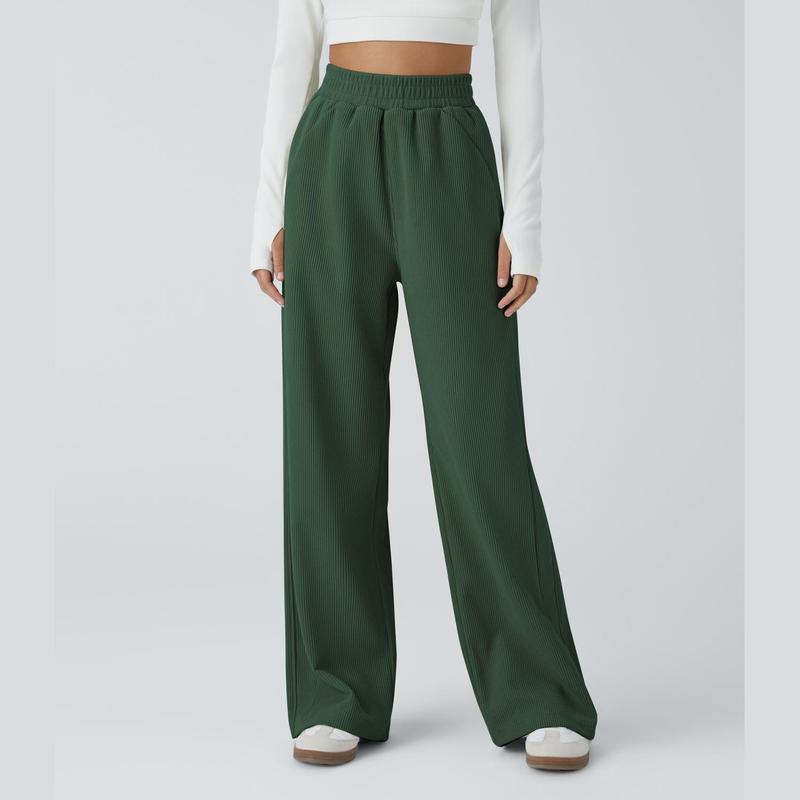 High Waisted Side Pocket Straight Leg Mop Corduroy Casual Pants