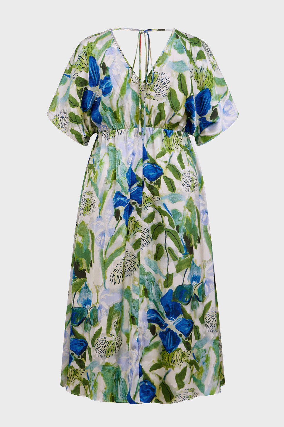 Curveins Plus Size V-Neck Batwing Sleeve Patterned Floral Maxi Dress