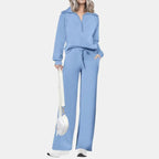 Women's Casual 2-Piece Sweatsuit Set - Half Zip Pullover Sweatshirt & Wide Leg Pants with Drawstring - Matching Tops & Sweatpants for Comfort