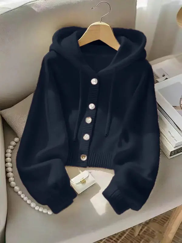 Autumn Winter New Soft Comfortable Hooded Sweatshirt Jacket, Lazy Style Unique Design Casual Fashion Knit Cardigan, Elegant Long Sleeve Top