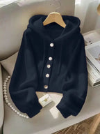 Autumn Winter New Soft Comfortable Hooded Sweatshirt Jacket, Lazy Style Unique Design Casual Fashion Knit Cardigan, Elegant Long Sleeve Top