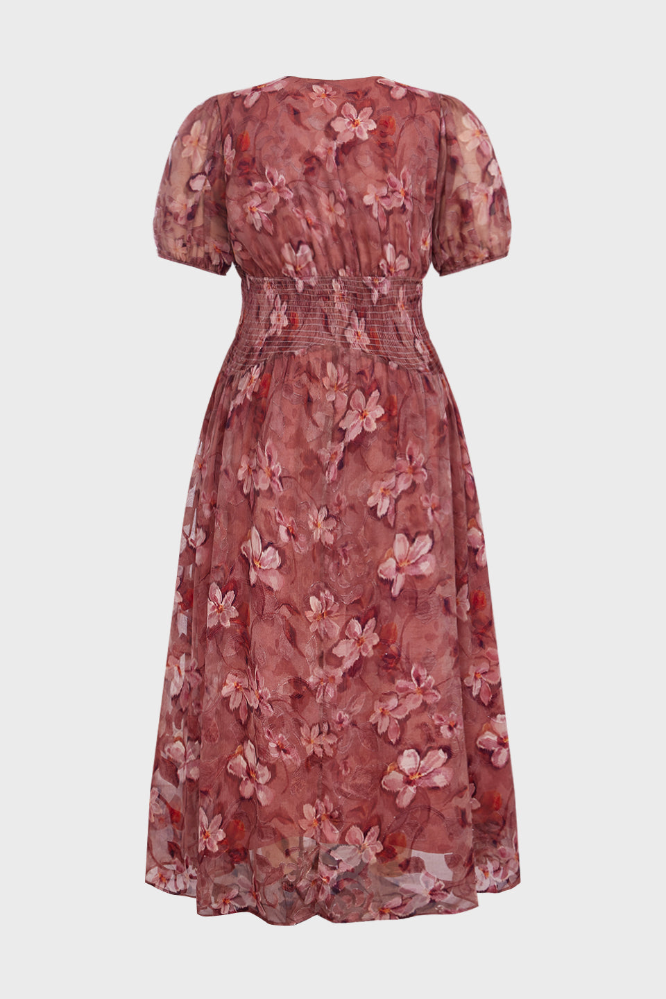 Curveins Plus Size V Neck Short Sleeve Floral Ruched Waist Flowy Elegant Maxi Dress