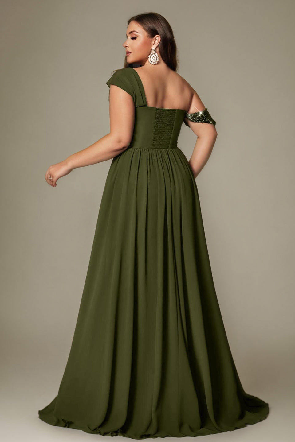 Curveins Plus Size Asymmetric One-Shoulder Sequin Side-Slit Maxi Dress