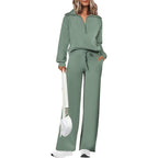 Women's Casual 2-Piece Sweatsuit Set - Half Zip Pullover Sweatshirt & Wide Leg Pants with Drawstring - Matching Tops & Sweatpants for Comfort