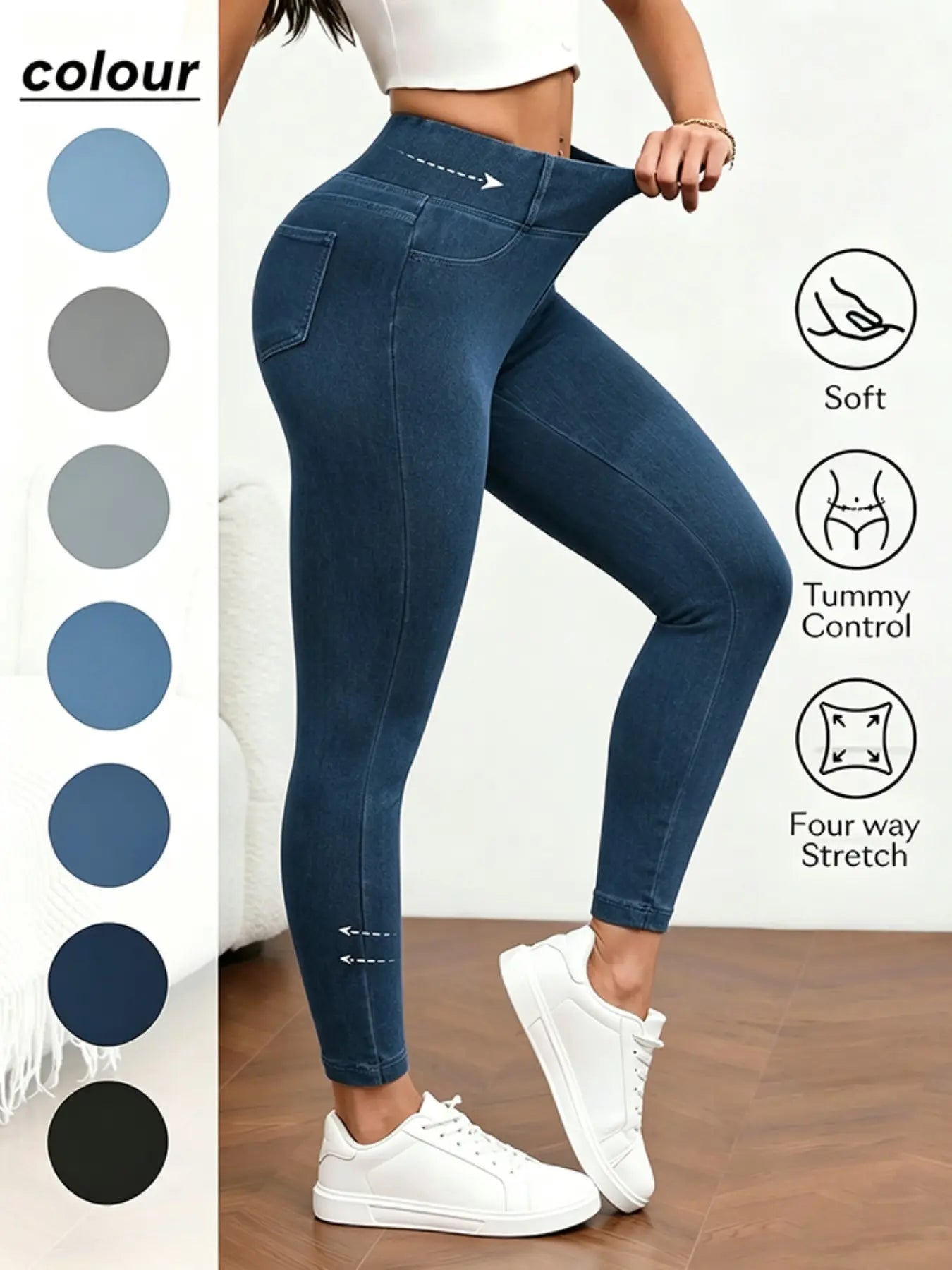 Women's High-Waisted Compression Denim Long Pants