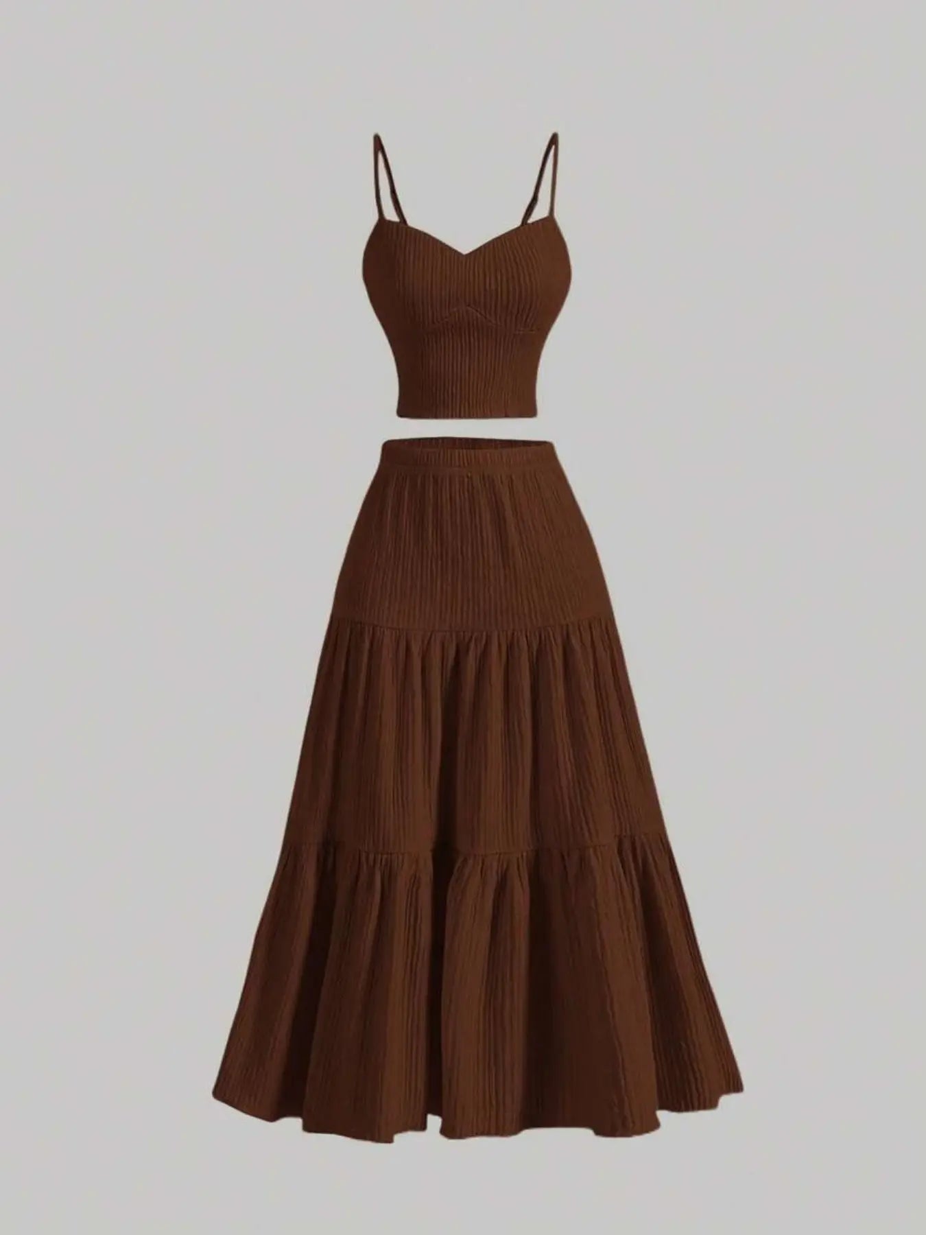 Women's Solid Woven Crop Cami Top & Pleated A-line Skirt Two-piece Set