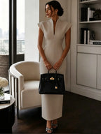 New Stand Collar V Neck Sleeveless High Waist Bodycon Dress