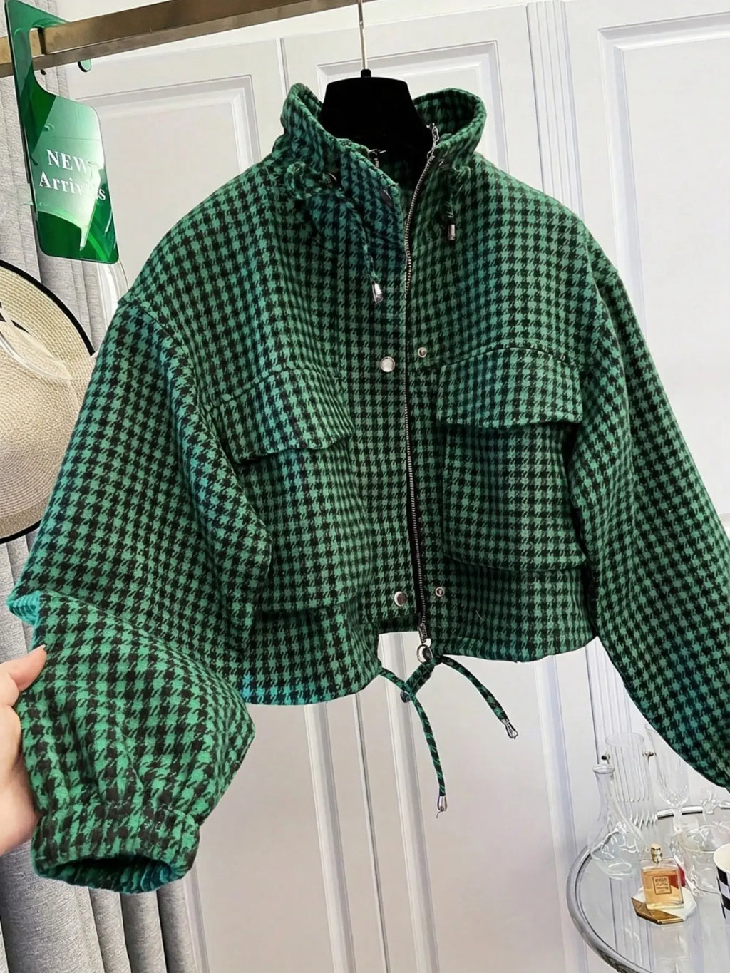 Women's Fashion Retro Plaid Stand Collar Short Coat