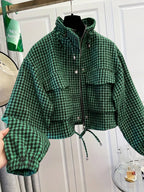 Women's Fashion Retro Plaid Stand Collar Short Coat