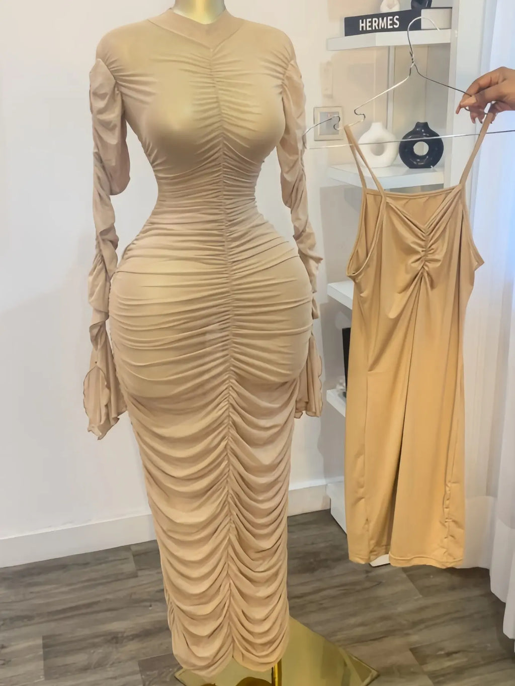 Women's Long Mesh Overlay Bodycon Dress & Sexy Sheer Backless Sleeveless Party Gown