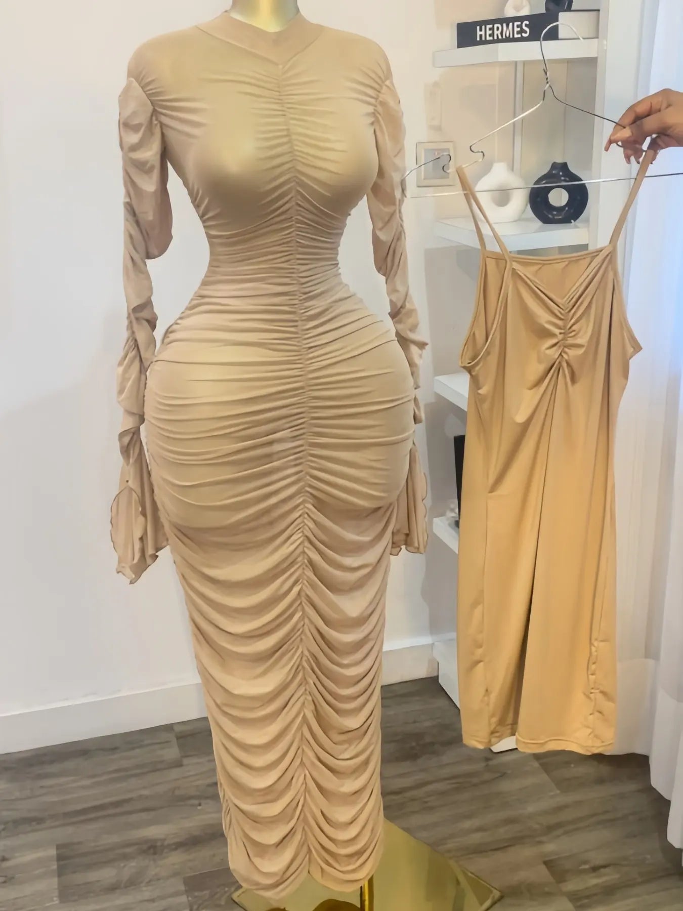 Women's Long Mesh Overlay Bodycon Dress & Sexy Sheer Backless Sleeveless Party Gown