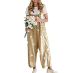 Women's Bib Overalls, Cute Floral Print Denim Jumpsuit with Baggy Wide Leg and Adjustable Straps