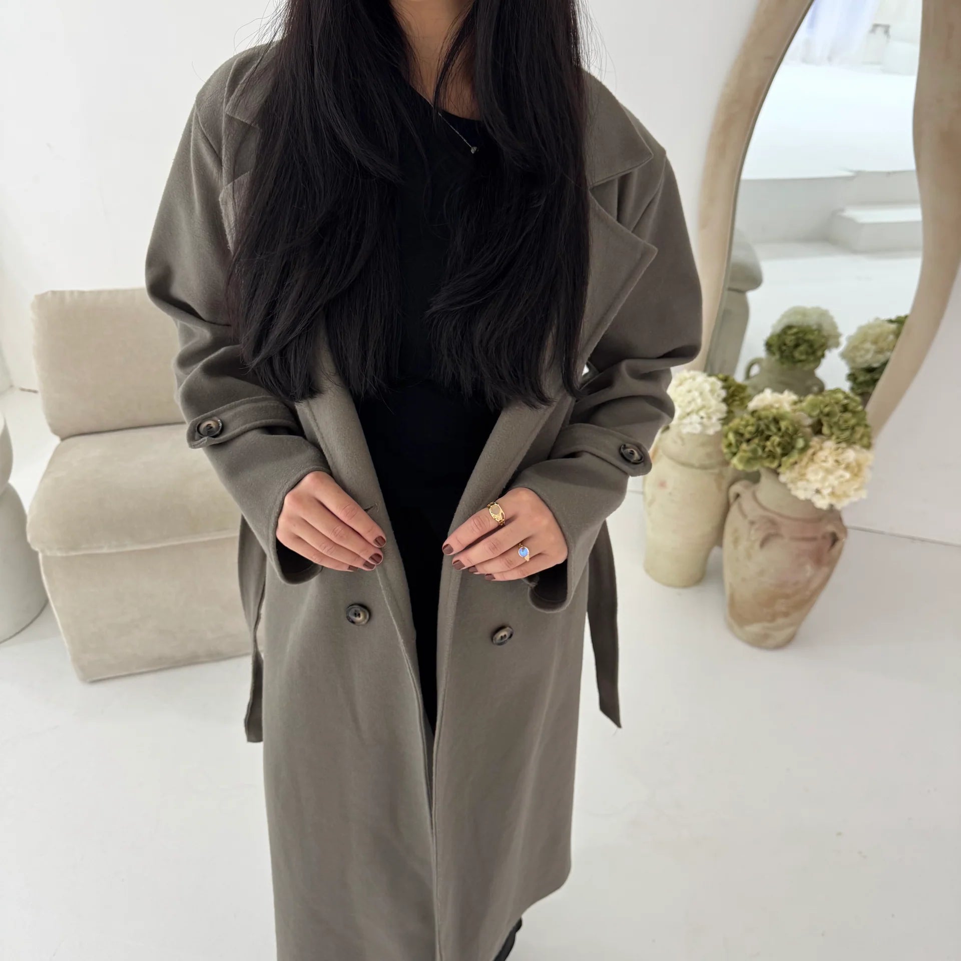 Womens Trench Belted Buttoned Coat