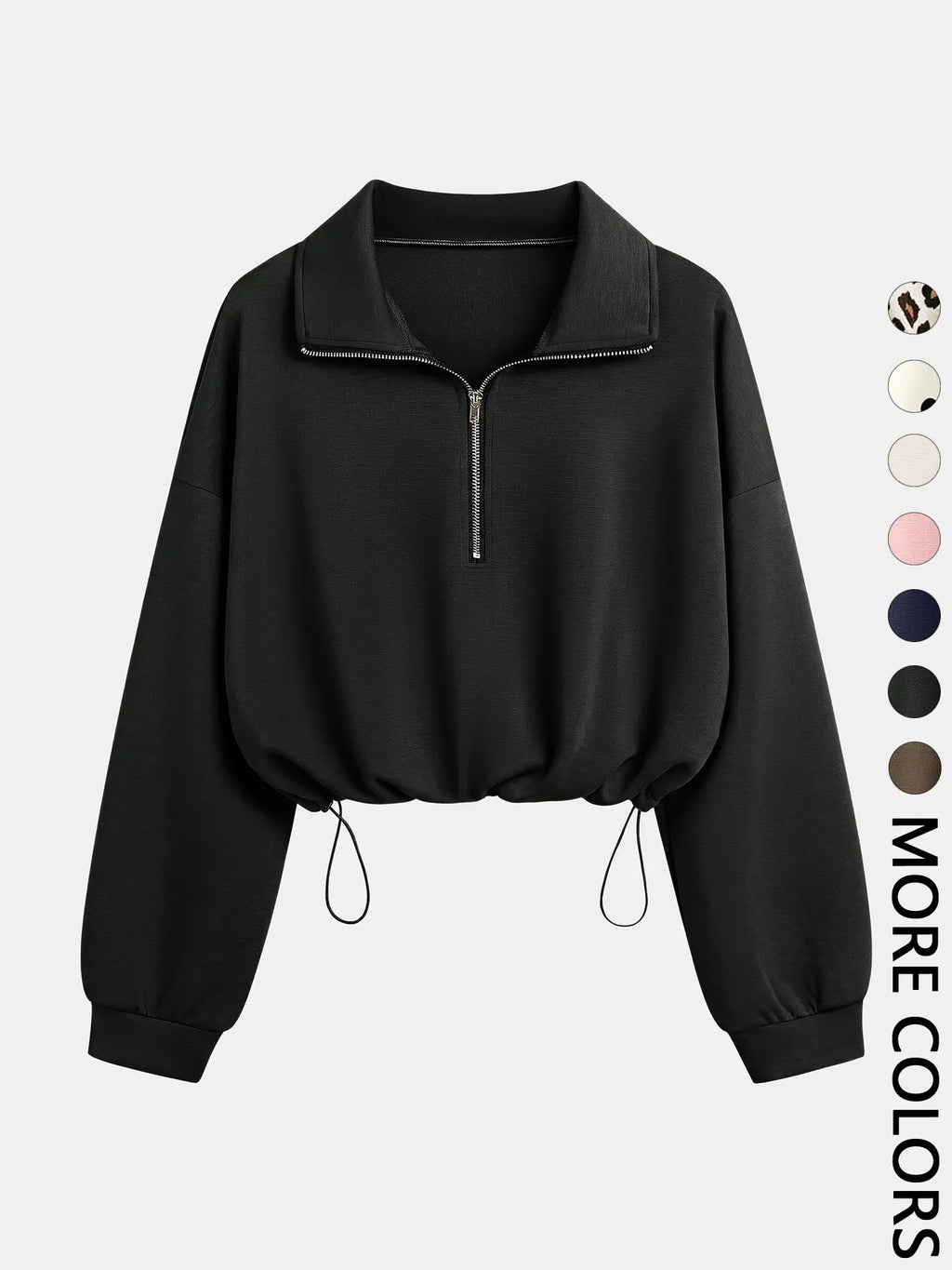 Women's Half-Zip Stand Collar Drawstring Adjustable Short Sweatshirt