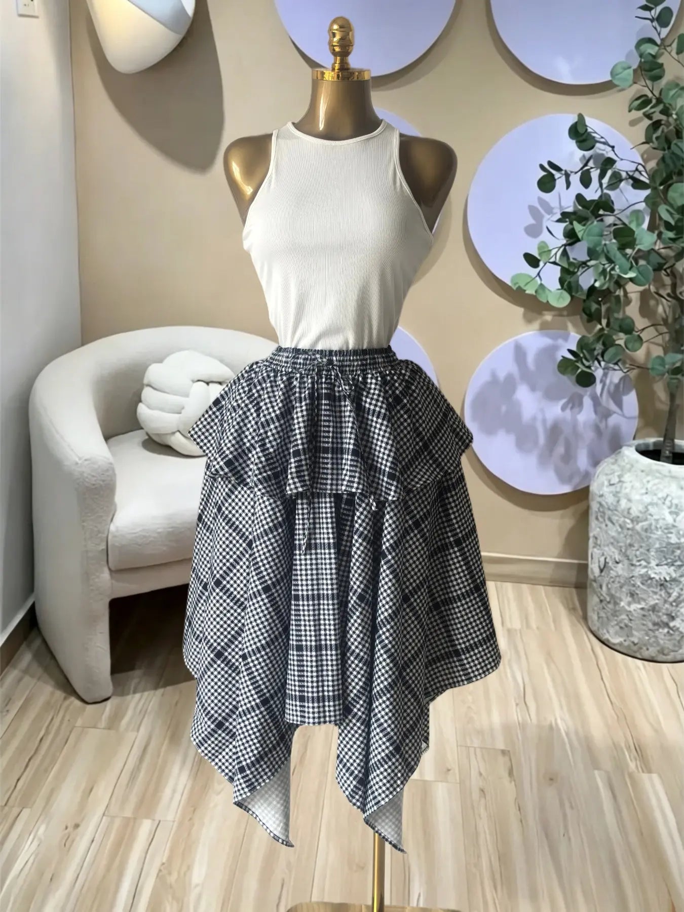 Women's Sleeveless Knit Tank Top and Asymmetrical Skirt Set