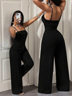 Women's Casual Denim Halter Backless Wide Leg Pants