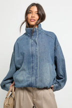 Denim Oversized Bomber Jacket