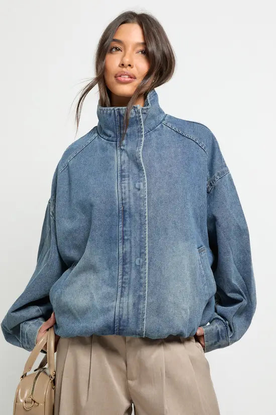 Denim Oversized Bomber Jacket