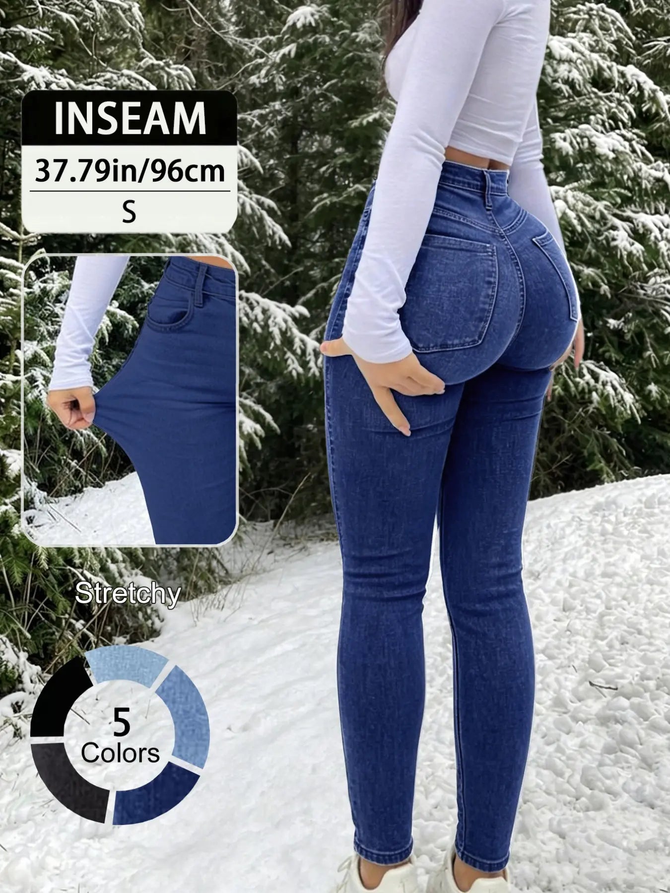 Slim-Fitting High Waisted Fitted Long Denim Jean Pants
