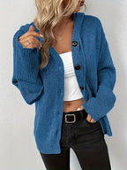 Women's Knitted Hooded Button Front Cardigan With Pocket