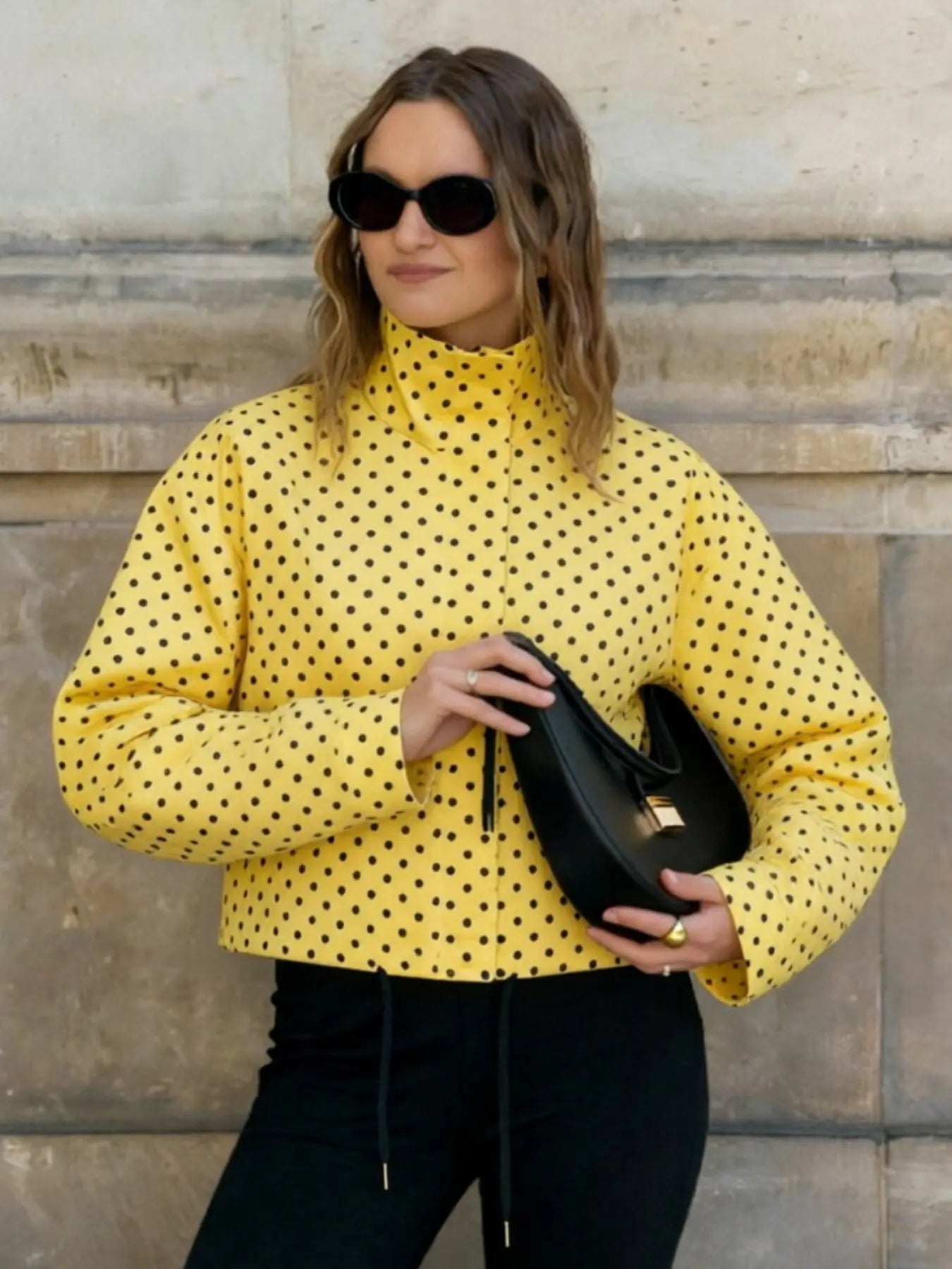 Polka Dot Women's Spring High Neck Long Sleeve Jacket