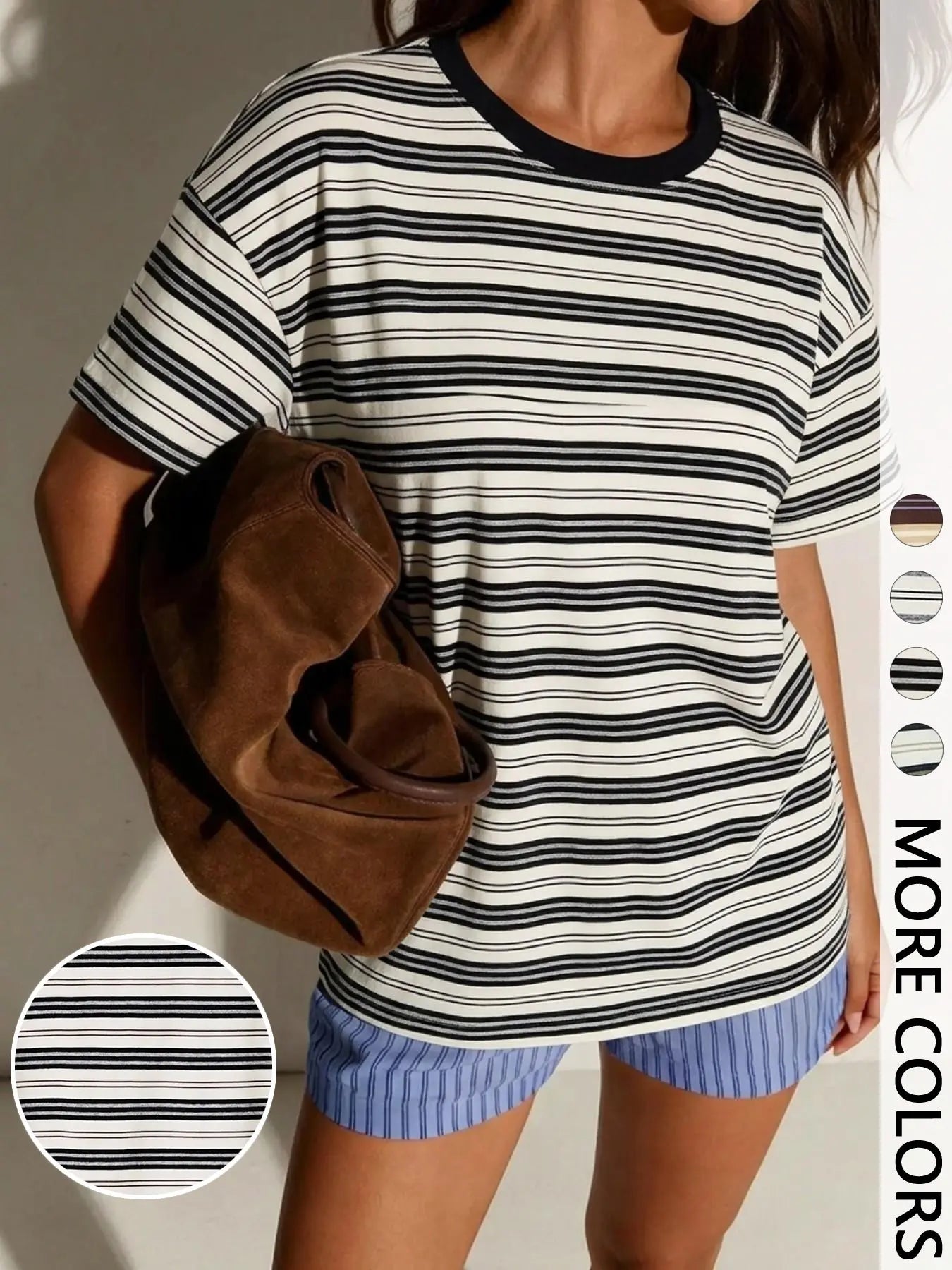 Women's Classic Casual Striped Long Sleeve Spring Fall Round Neck Fitted Top