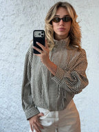 Women's Loose-Fit Plaid Bomber Jacket