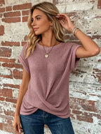 Women's fashionable casual loose round neck short sleeved top